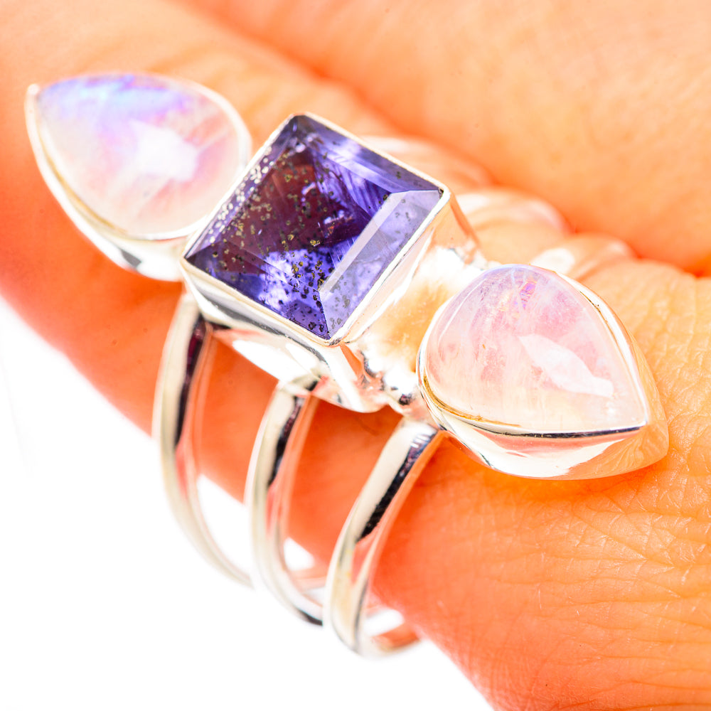 Rainbow Moonstone Rings handcrafted by Ana Silver Co - RING124749