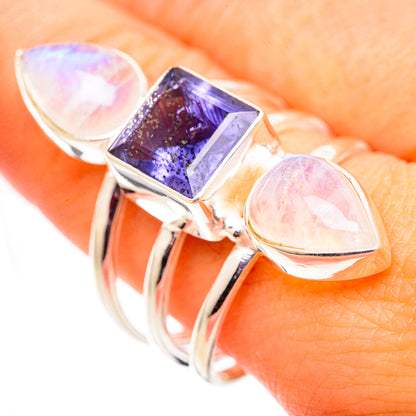 Rainbow Moonstone Rings handcrafted by Ana Silver Co - RING124749