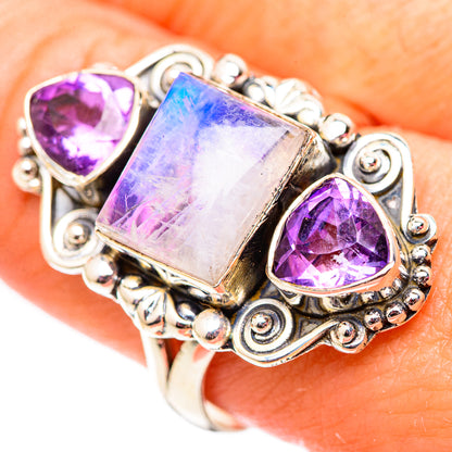 Rainbow Moonstone Rings handcrafted by Ana Silver Co - RING124750