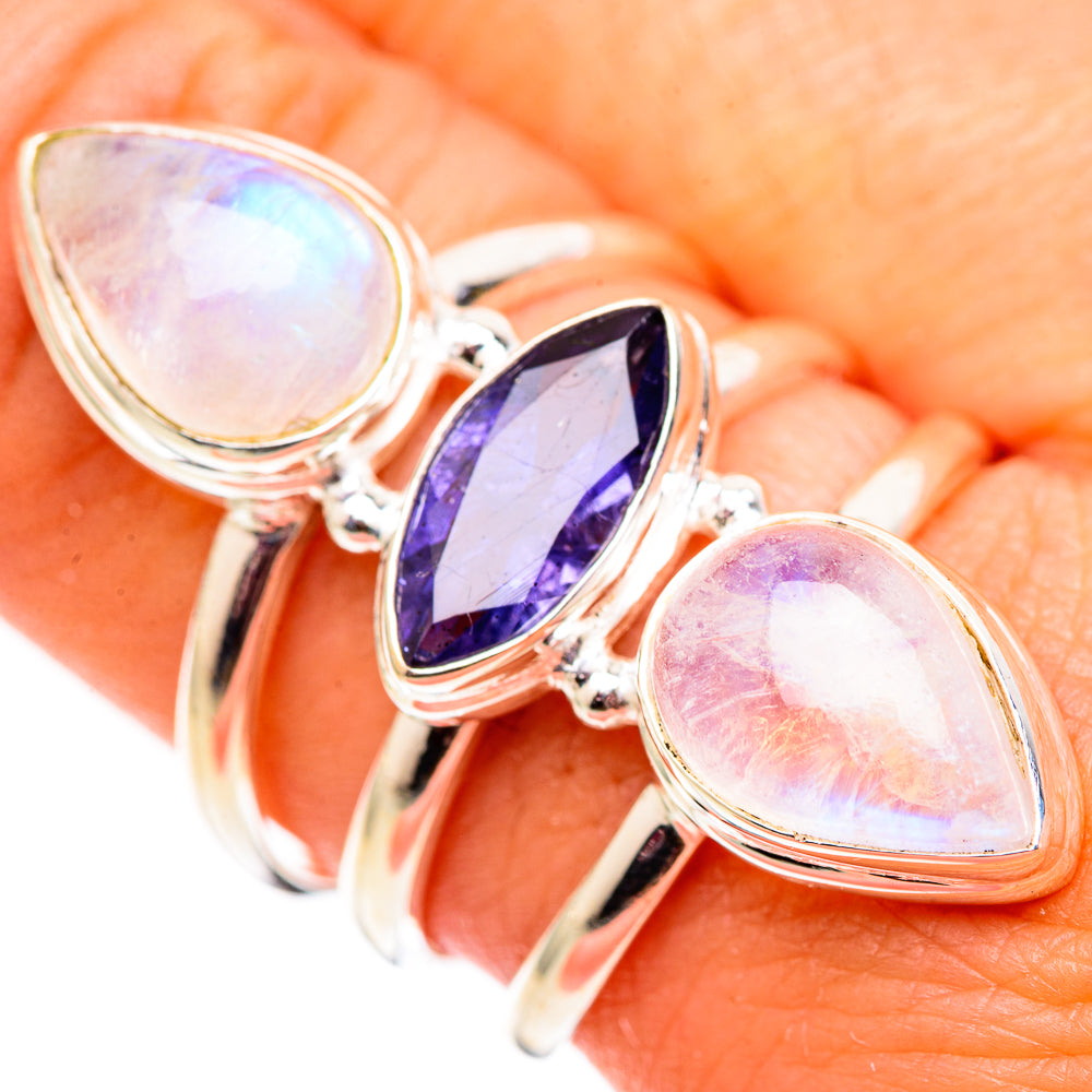 Rainbow Moonstone Rings handcrafted by Ana Silver Co - RING124751