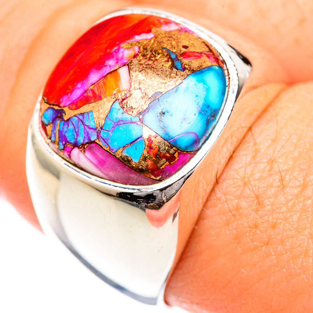 Kingman Pink Dahlia Turquoise Rings handcrafted by Ana Silver Co - RING124816