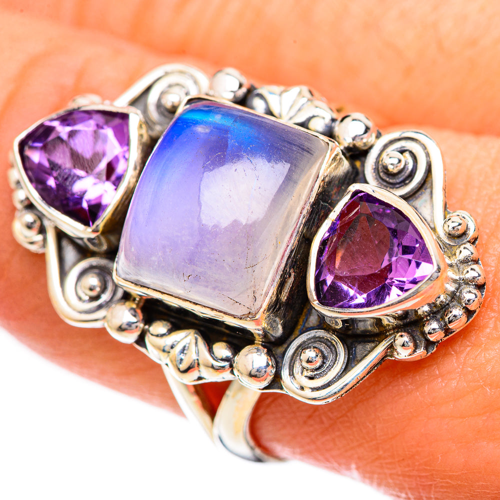 Rainbow Moonstone Rings handcrafted by Ana Silver Co - RING124837