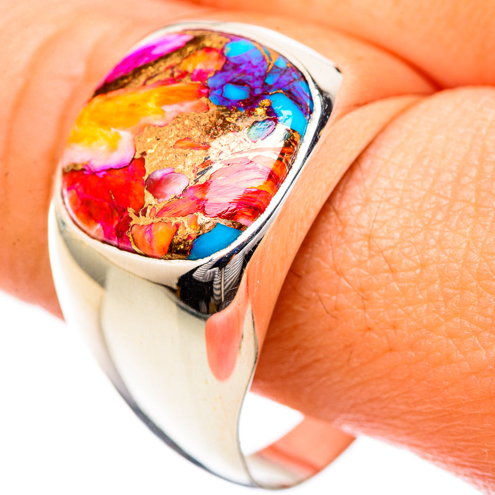 Kingman Pink Dahlia Turquoise Rings handcrafted by Ana Silver Co - RING124864