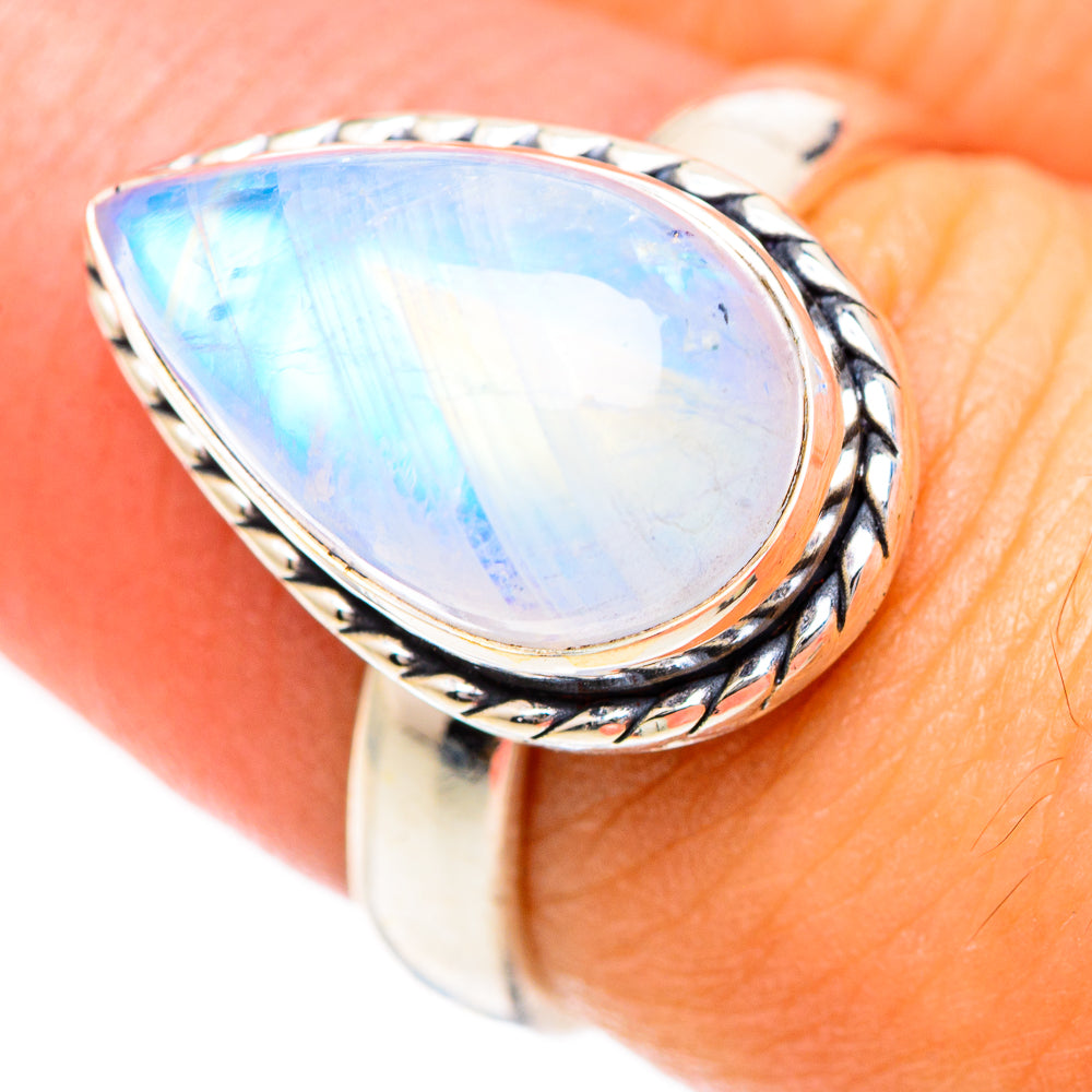 Rainbow Moonstone Rings handcrafted by Ana Silver Co - RING124923