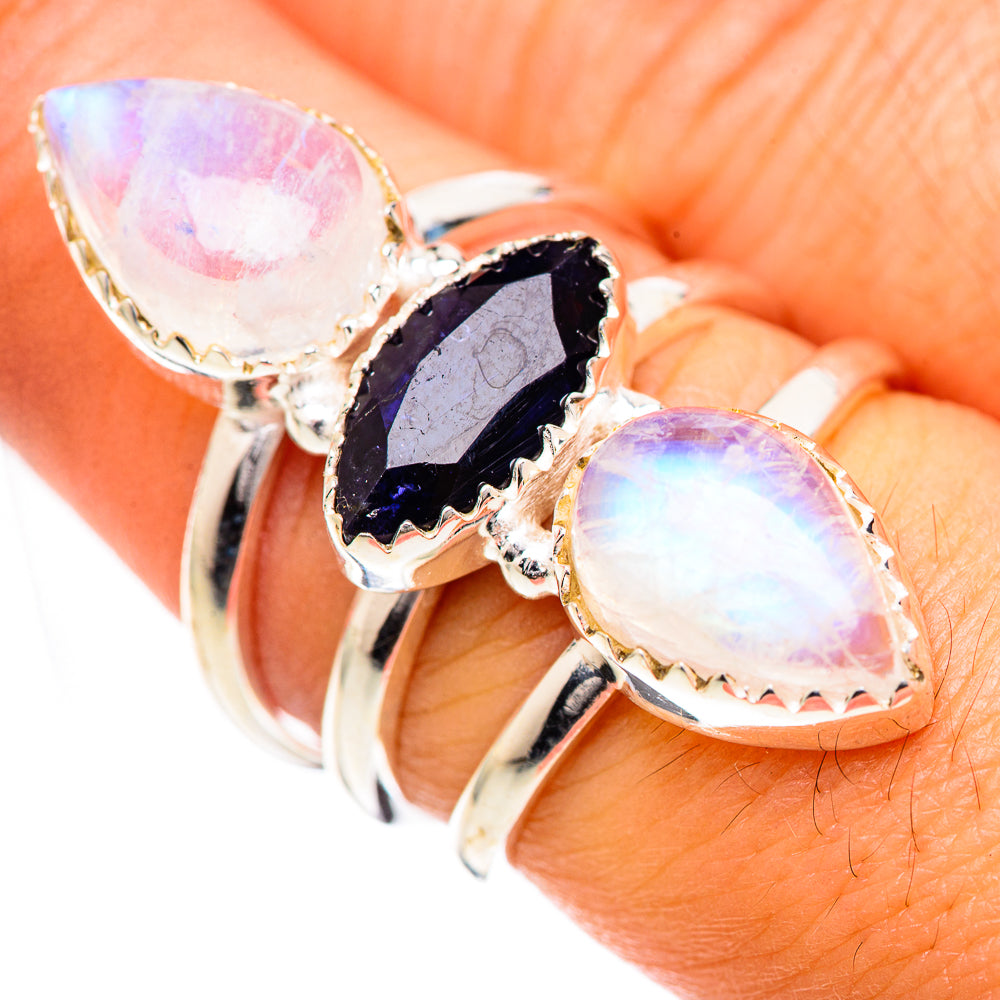 Rainbow Moonstone Rings handcrafted by Ana Silver Co - RING125002