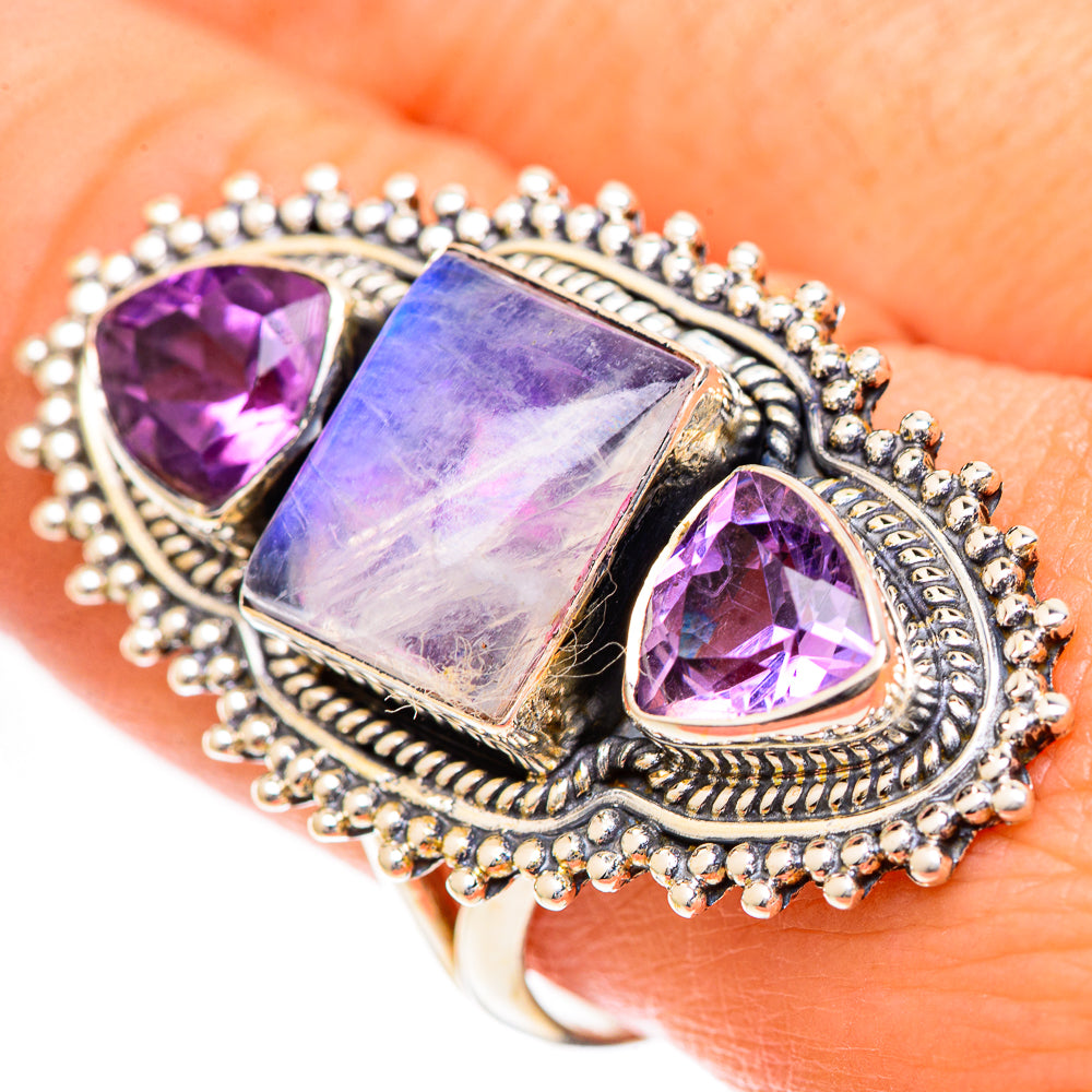Rainbow Moonstone Rings handcrafted by Ana Silver Co - RING125003