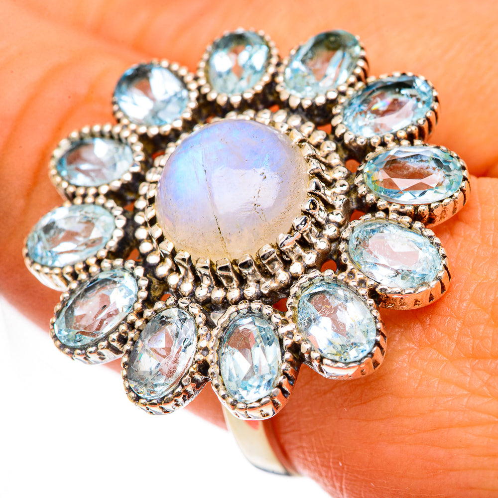Rainbow Moonstone Rings handcrafted by Ana Silver Co - RING125052