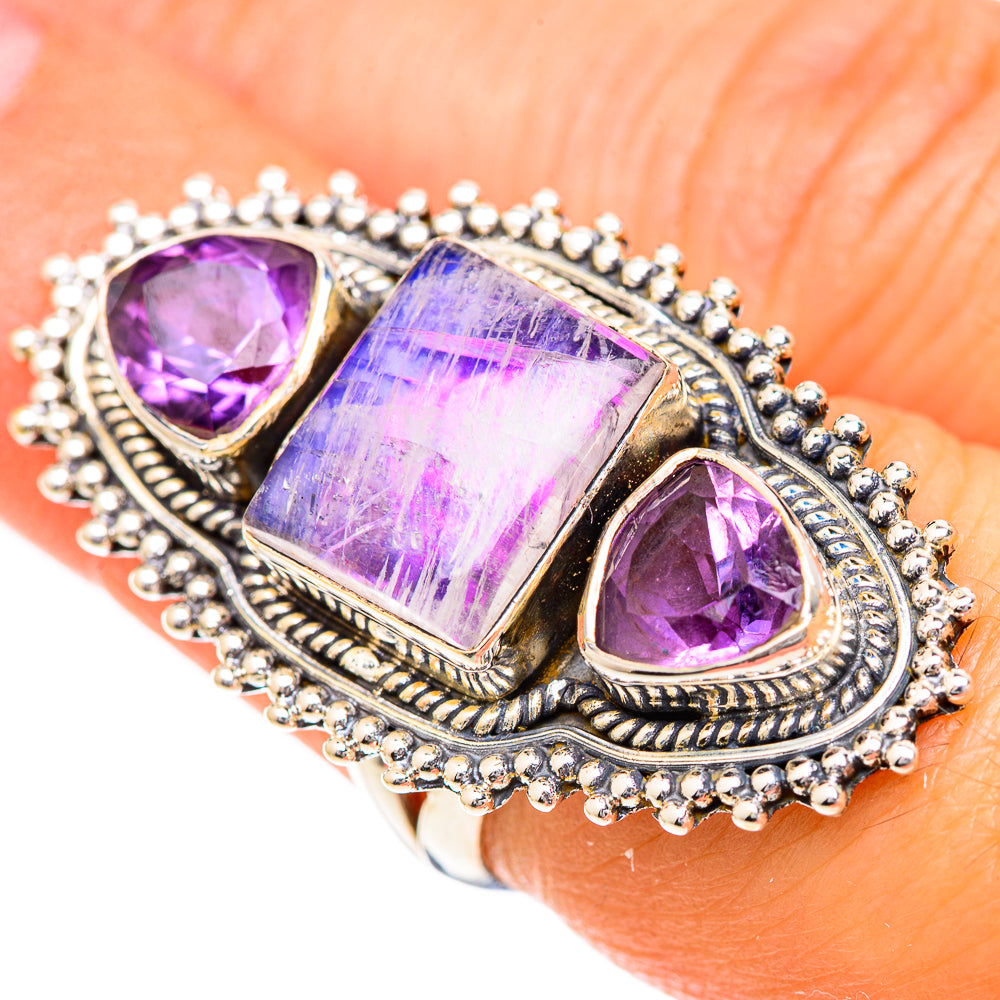 Rainbow Moonstone Rings handcrafted by Ana Silver Co - RING125055