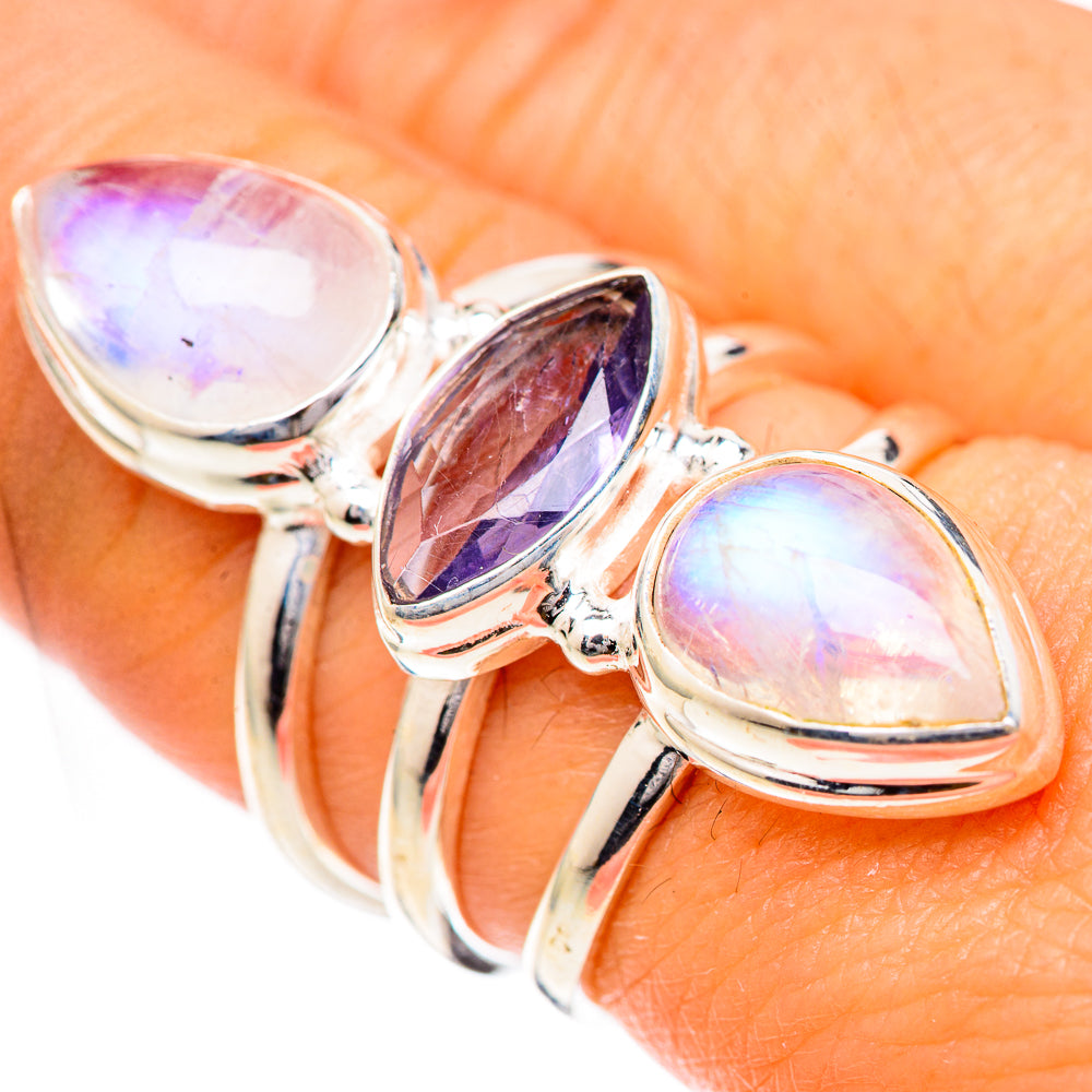 Rainbow Moonstone Rings handcrafted by Ana Silver Co - RING125083