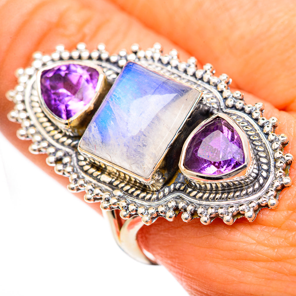 Rainbow Moonstone Rings handcrafted by Ana Silver Co - RING125084