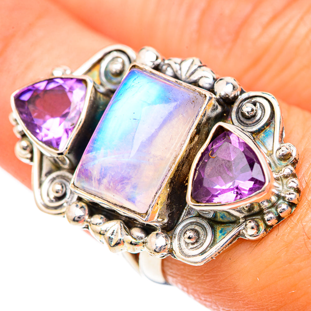 Rainbow Moonstone Rings handcrafted by Ana Silver Co - RING125107