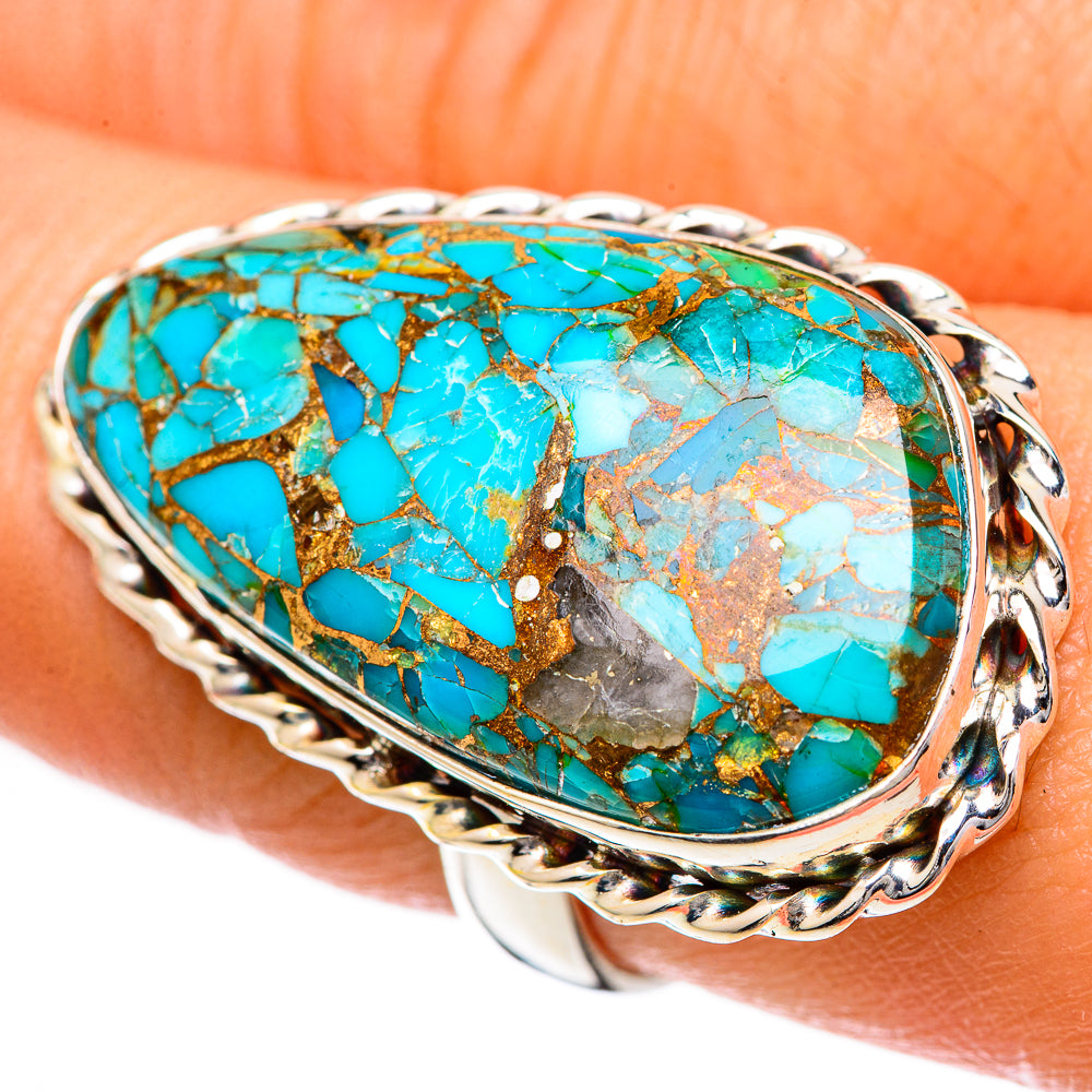 Blue Copper Composite Turquoise Rings handcrafted by Ana Silver Co - RING125117