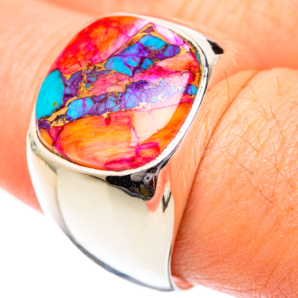 Sterling silver ring with oval inlay gemstone, pink, turquoise, purple, orange