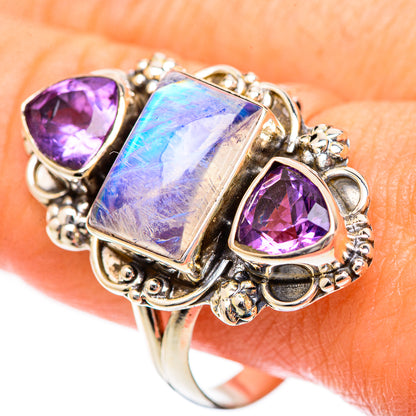 Rainbow Moonstone Rings handcrafted by Ana Silver Co - RING125193