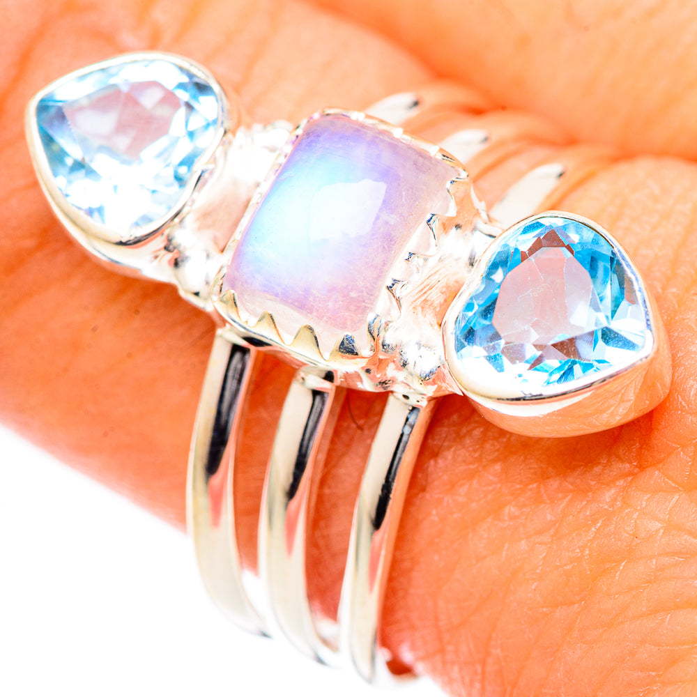 Rainbow Moonstone Rings handcrafted by Ana Silver Co - RING125235