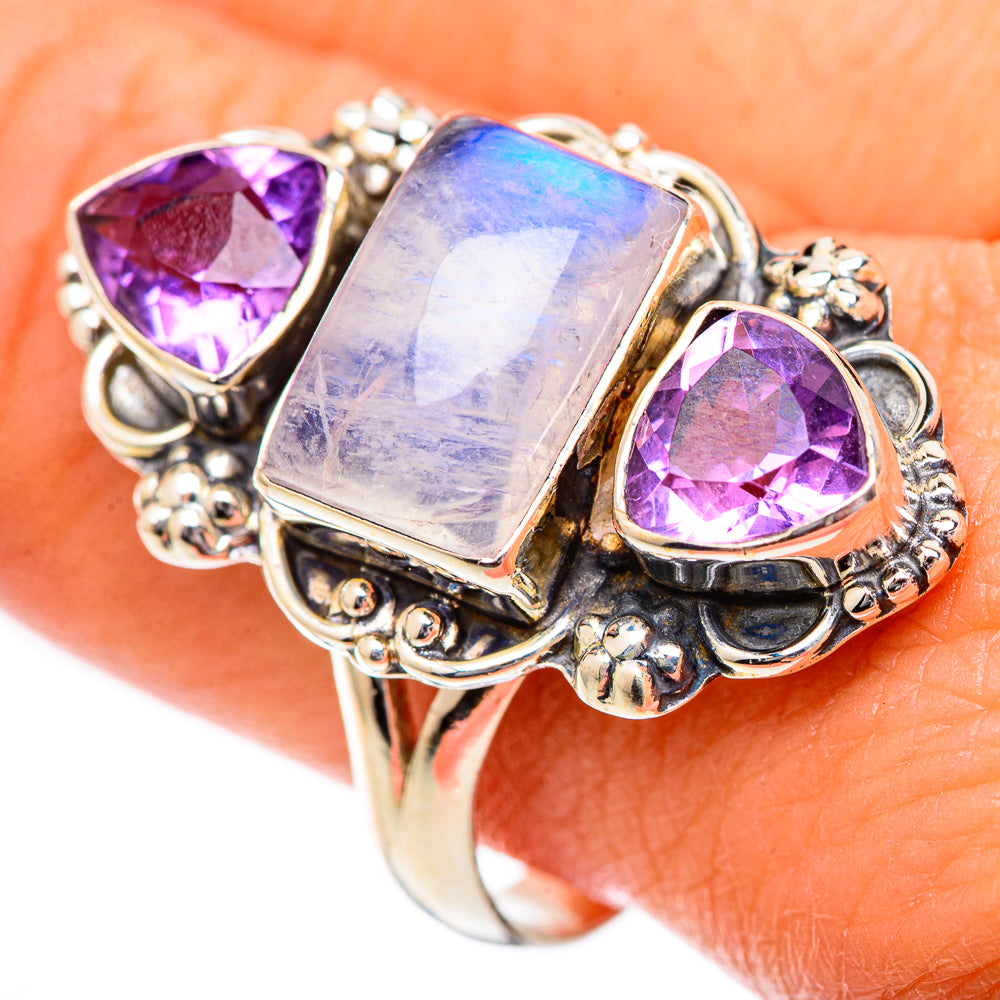 Rainbow Moonstone Rings handcrafted by Ana Silver Co - RING125241