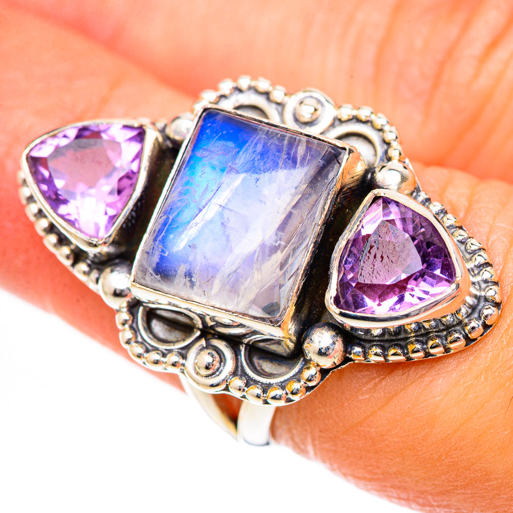 Rainbow Moonstone Rings handcrafted by Ana Silver Co - RING125261