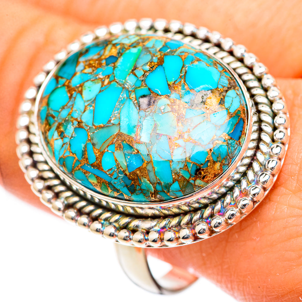 Blue Copper Composite Turquoise Rings handcrafted by Ana Silver Co - RING125318