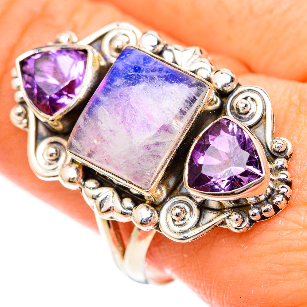 Rainbow Moonstone Rings handcrafted by Ana Silver Co - RING125326
