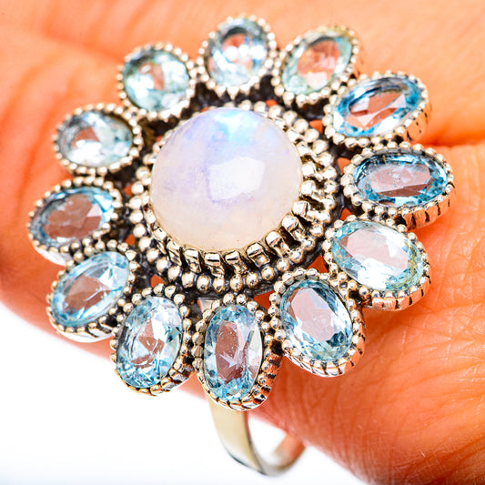 Rainbow Moonstone Rings handcrafted by Ana Silver Co - RING125375