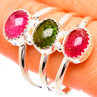 925 sterling silver tourmaline ring with pink-green-pink scalloped bezel stones