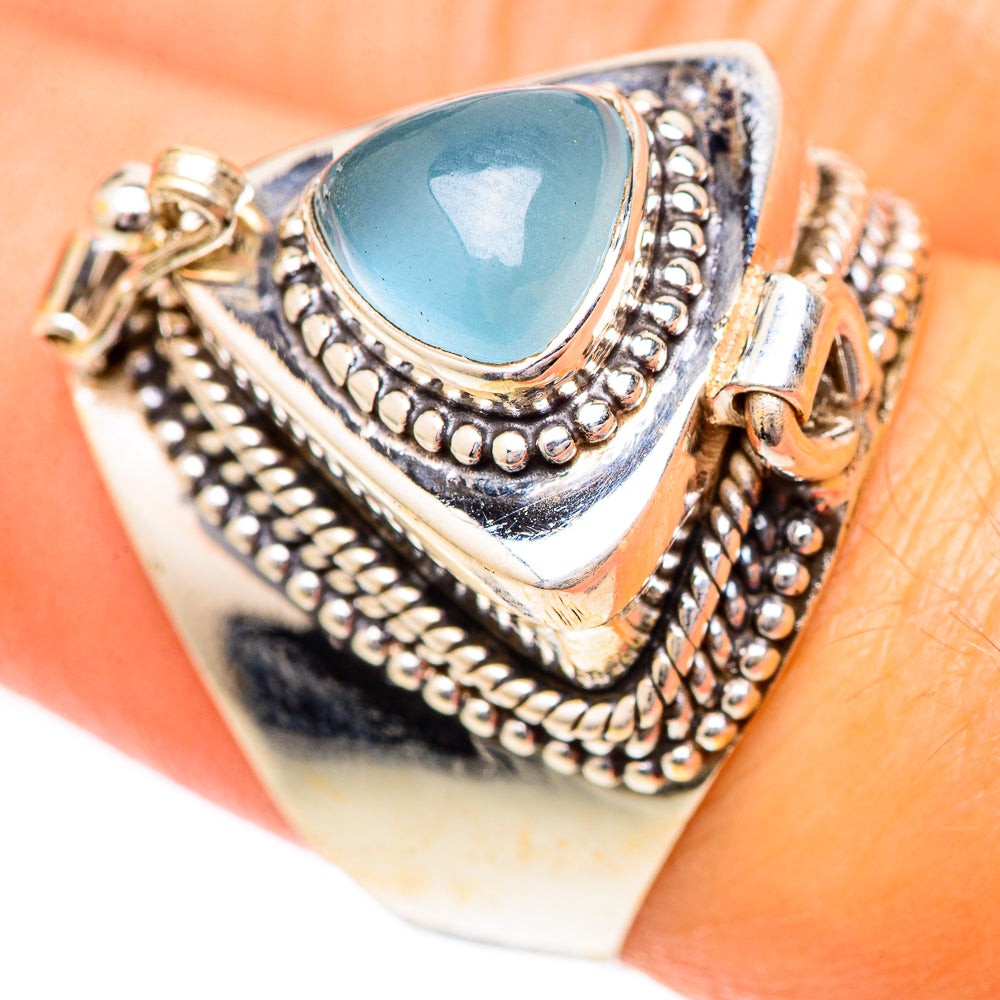 Sterling silver aquamarine teardrop ring with beaded bezel and engraved band