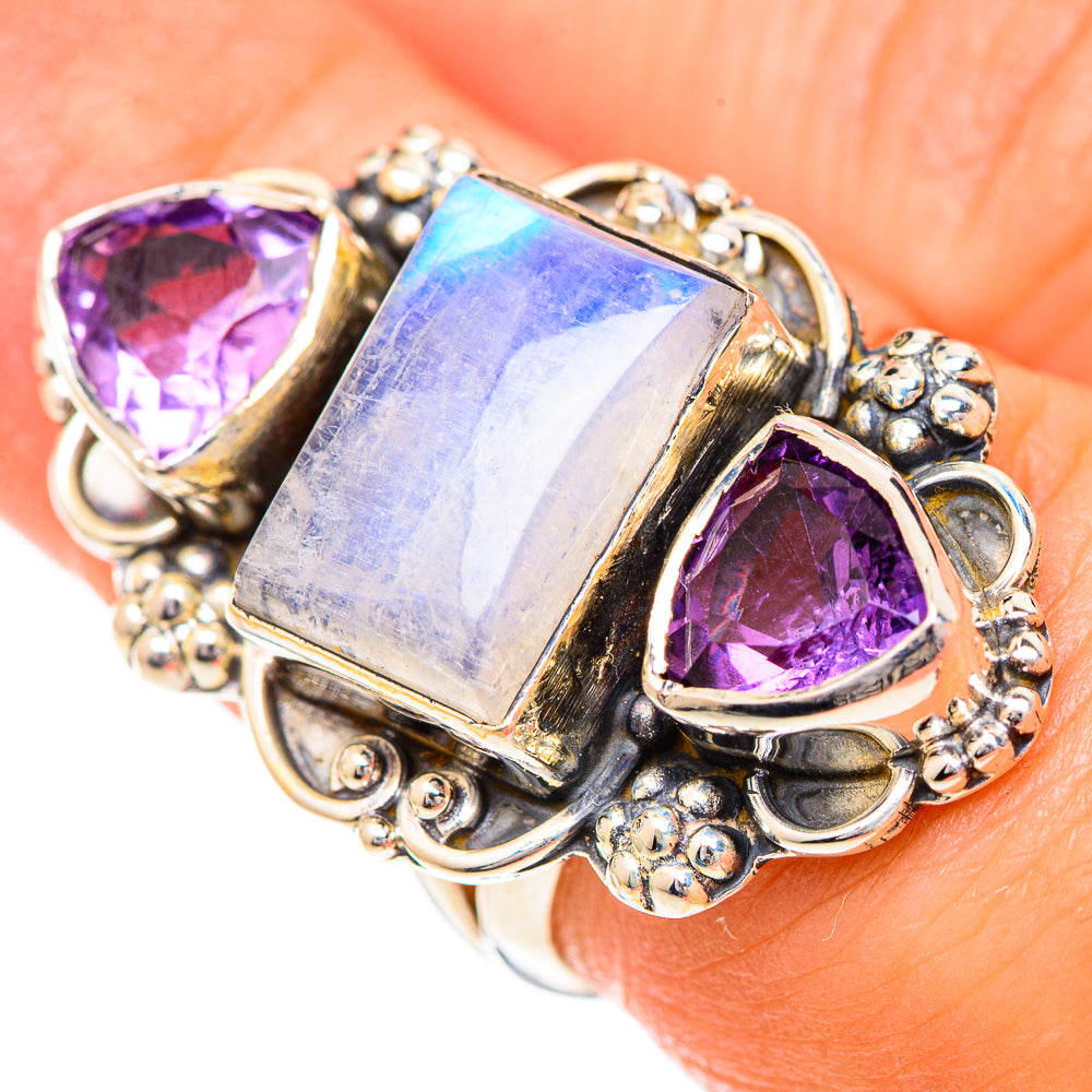 Rainbow Moonstone Rings handcrafted by Ana Silver Co - RING125503
