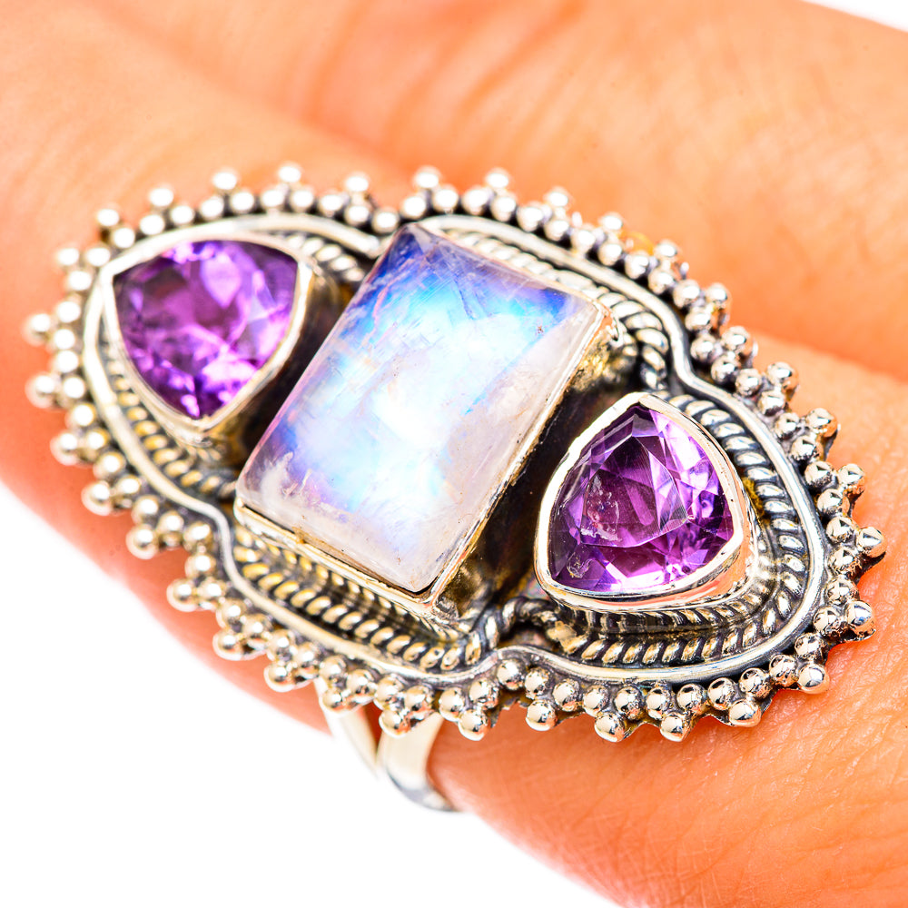Rainbow Moonstone Rings handcrafted by Ana Silver Co - RING125505