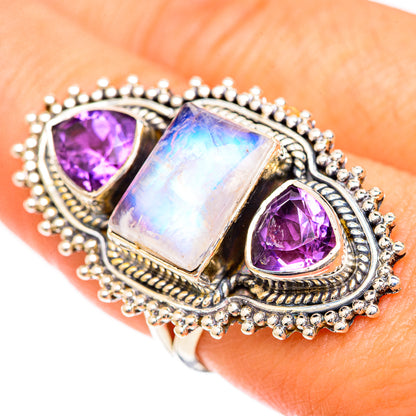 Rainbow Moonstone Rings handcrafted by Ana Silver Co - RING125505