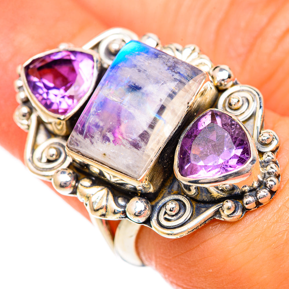 Rainbow Moonstone Rings handcrafted by Ana Silver Co - RING125520