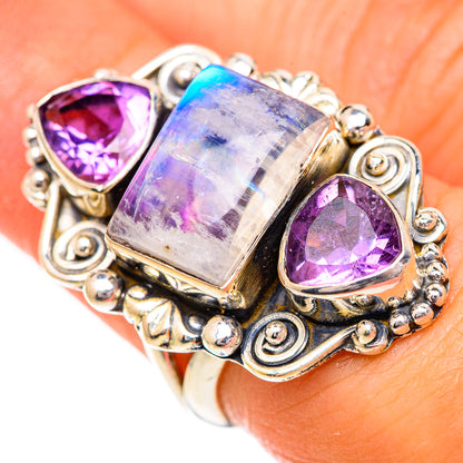 Rainbow Moonstone Rings handcrafted by Ana Silver Co - RING125520