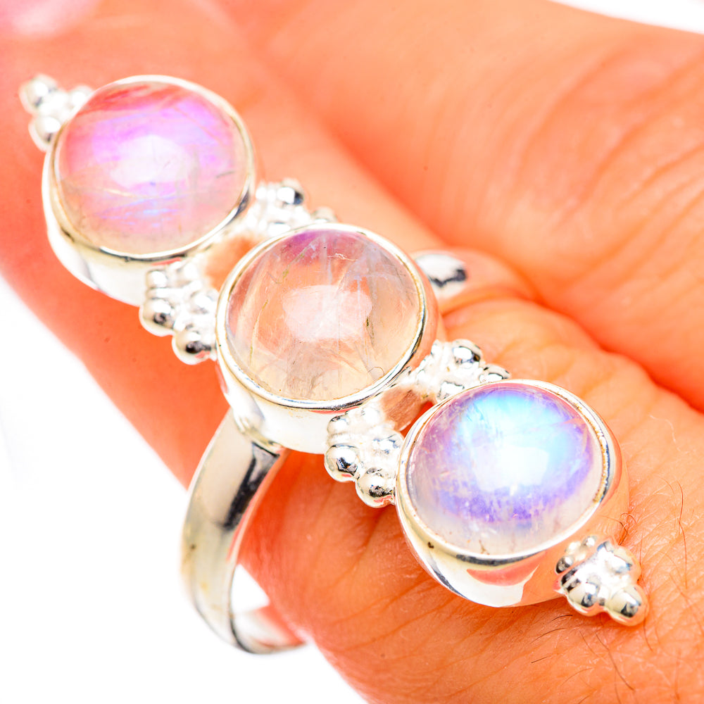 Rainbow Moonstone Rings handcrafted by Ana Silver Co - RING125523