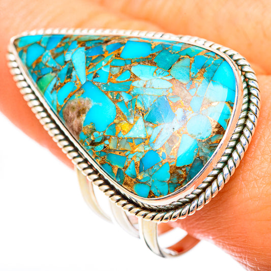 Blue Copper Composite Turquoise Rings handcrafted by Ana Silver Co - RING125534