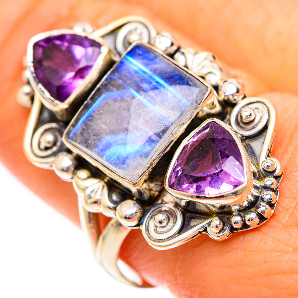 Rainbow Moonstone Rings handcrafted by Ana Silver Co - RING125539