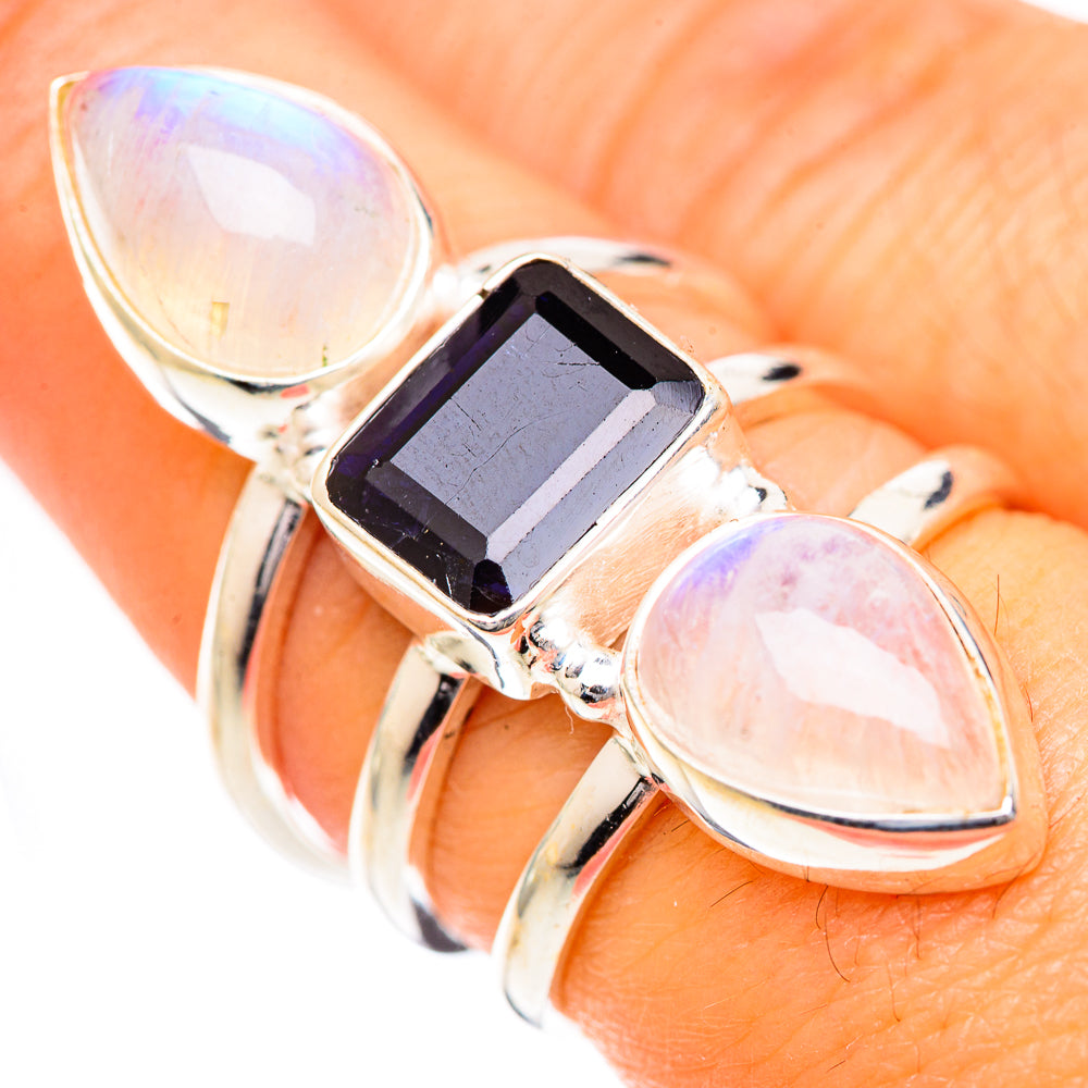 Rainbow Moonstone Rings handcrafted by Ana Silver Co - RING125555