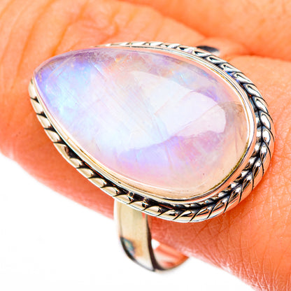 Rainbow Moonstone Rings handcrafted by Ana Silver Co - RING125781
