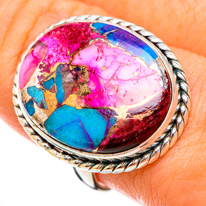 Kingman Pink Dahlia Turquoise Rings handcrafted by Ana Silver Co - RING125789