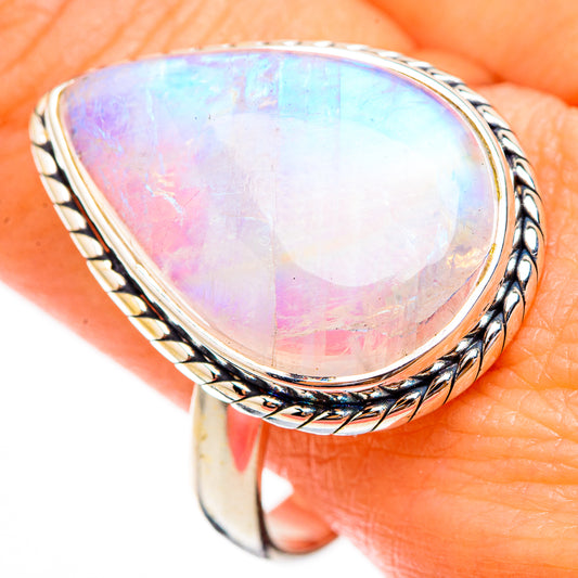 Rainbow Moonstone Rings handcrafted by Ana Silver Co - RING125811