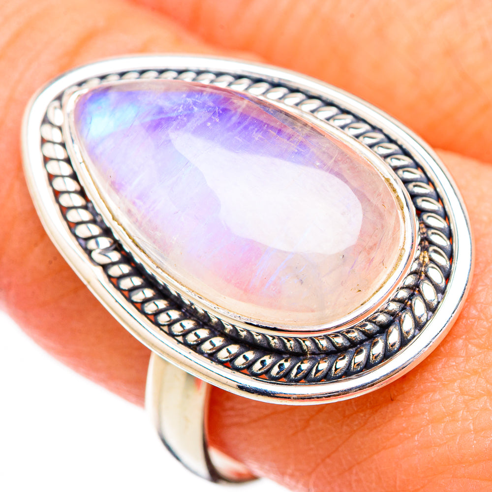 Rainbow Moonstone Rings handcrafted by Ana Silver Co - RING125899