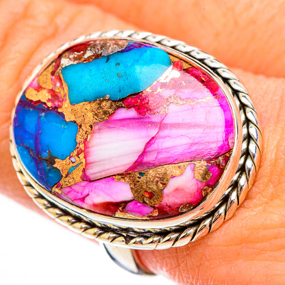 Kingman Pink Dahlia Turquoise Rings handcrafted by Ana Silver Co - RING125909