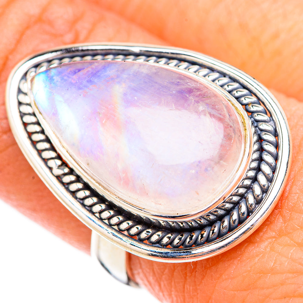 Rainbow Moonstone Rings handcrafted by Ana Silver Co - RING125952