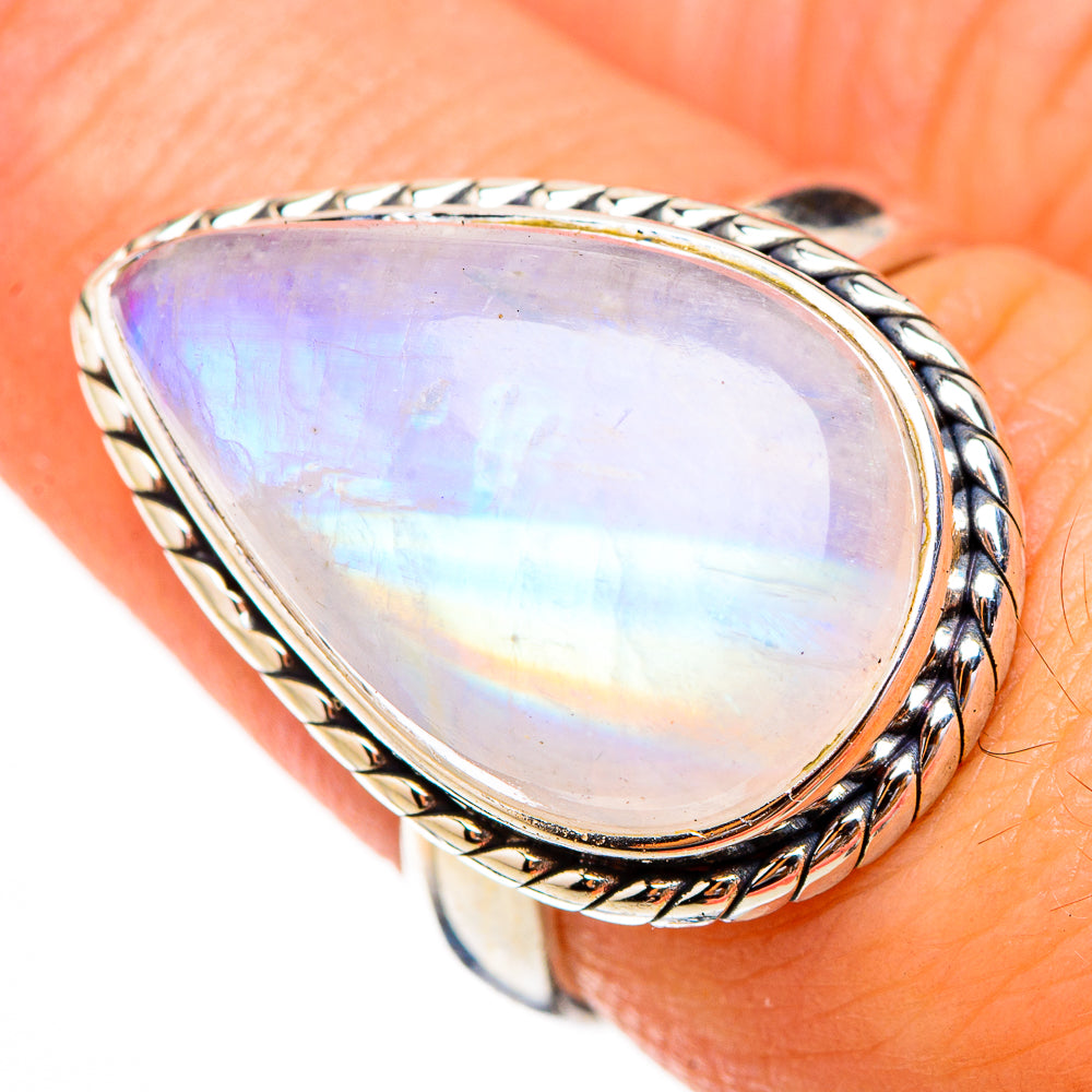 Rainbow Moonstone Rings handcrafted by Ana Silver Co - RING125980