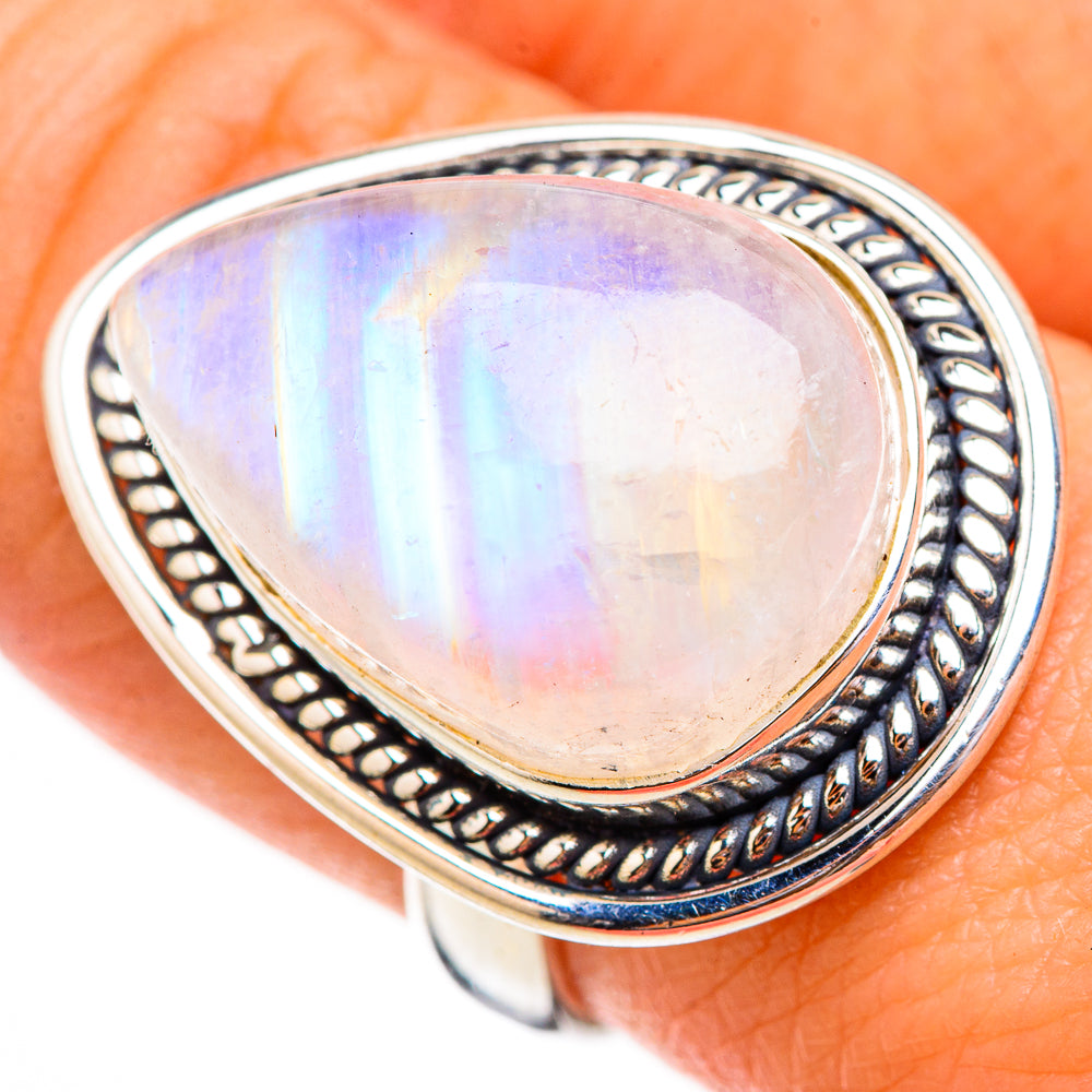 Rainbow Moonstone Rings handcrafted by Ana Silver Co - RING125983