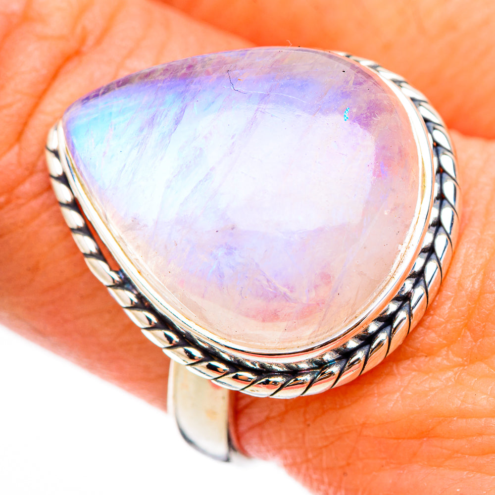 Rainbow Moonstone Rings handcrafted by Ana Silver Co - RING126012