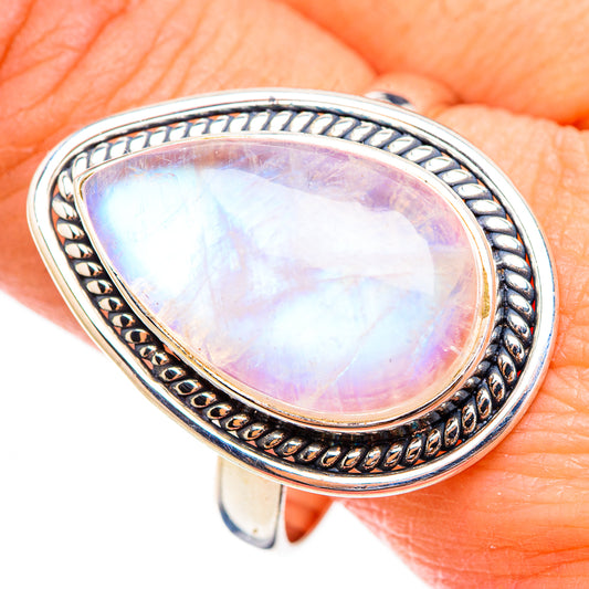 Rainbow Moonstone Rings handcrafted by Ana Silver Co - RING126014