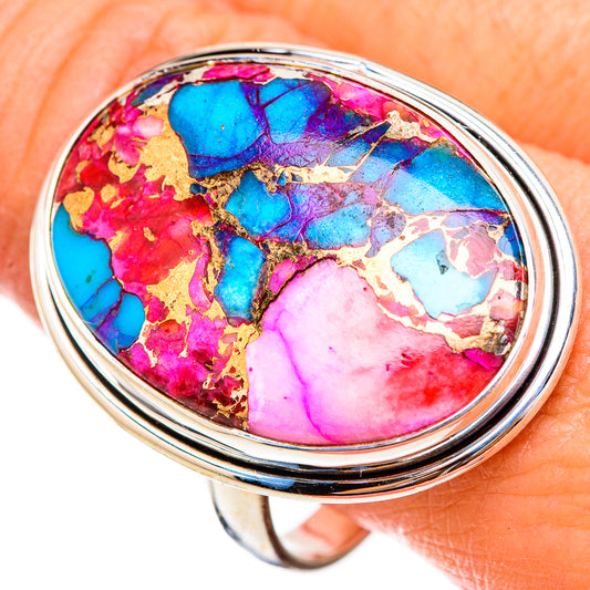 Kingman Pink Dahlia Turquoise Rings handcrafted by Ana Silver Co - RING126019