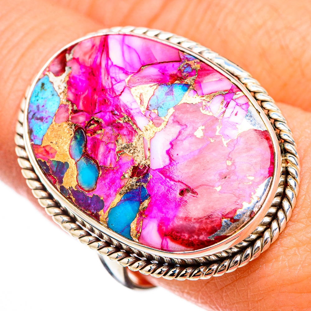 Kingman Pink Dahlia Turquoise Rings handcrafted by Ana Silver Co - RING126020
