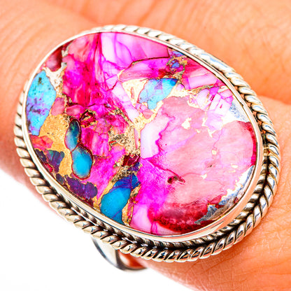 Kingman Pink Dahlia Turquoise Rings handcrafted by Ana Silver Co - RING126020