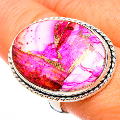 Kingman Pink Dahlia Turquoise Rings handcrafted by Ana Silver Co - RING126037