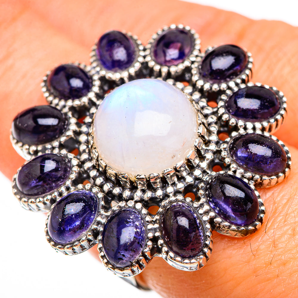 Rainbow Moonstone Rings handcrafted by Ana Silver Co - RING126038